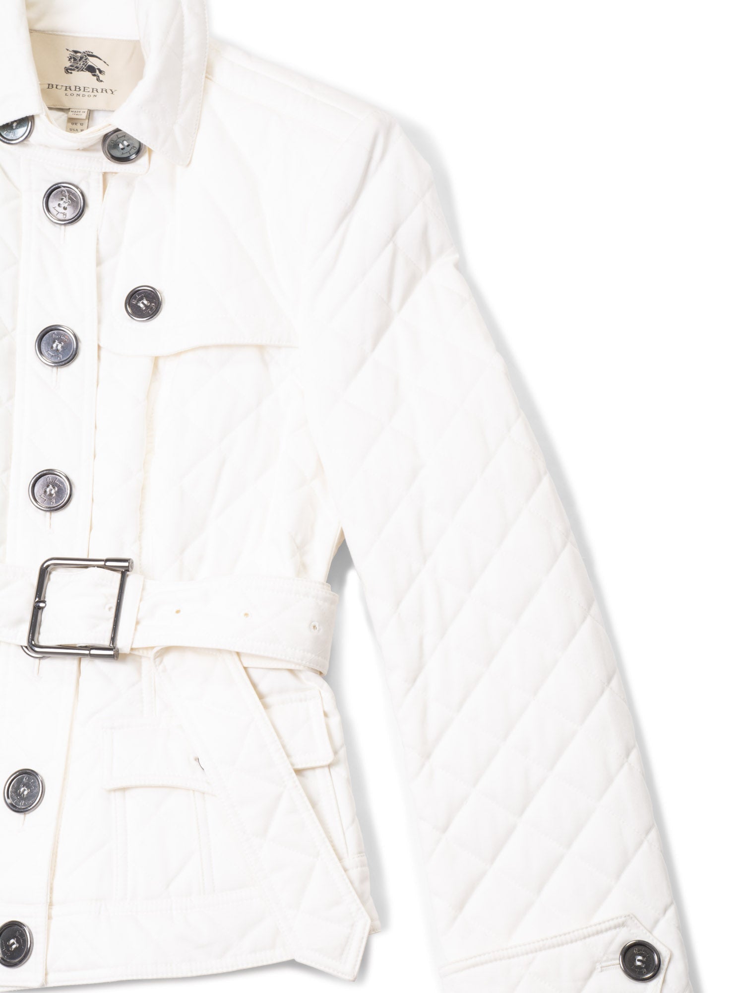 Burberry Quilted Belted Jacket White