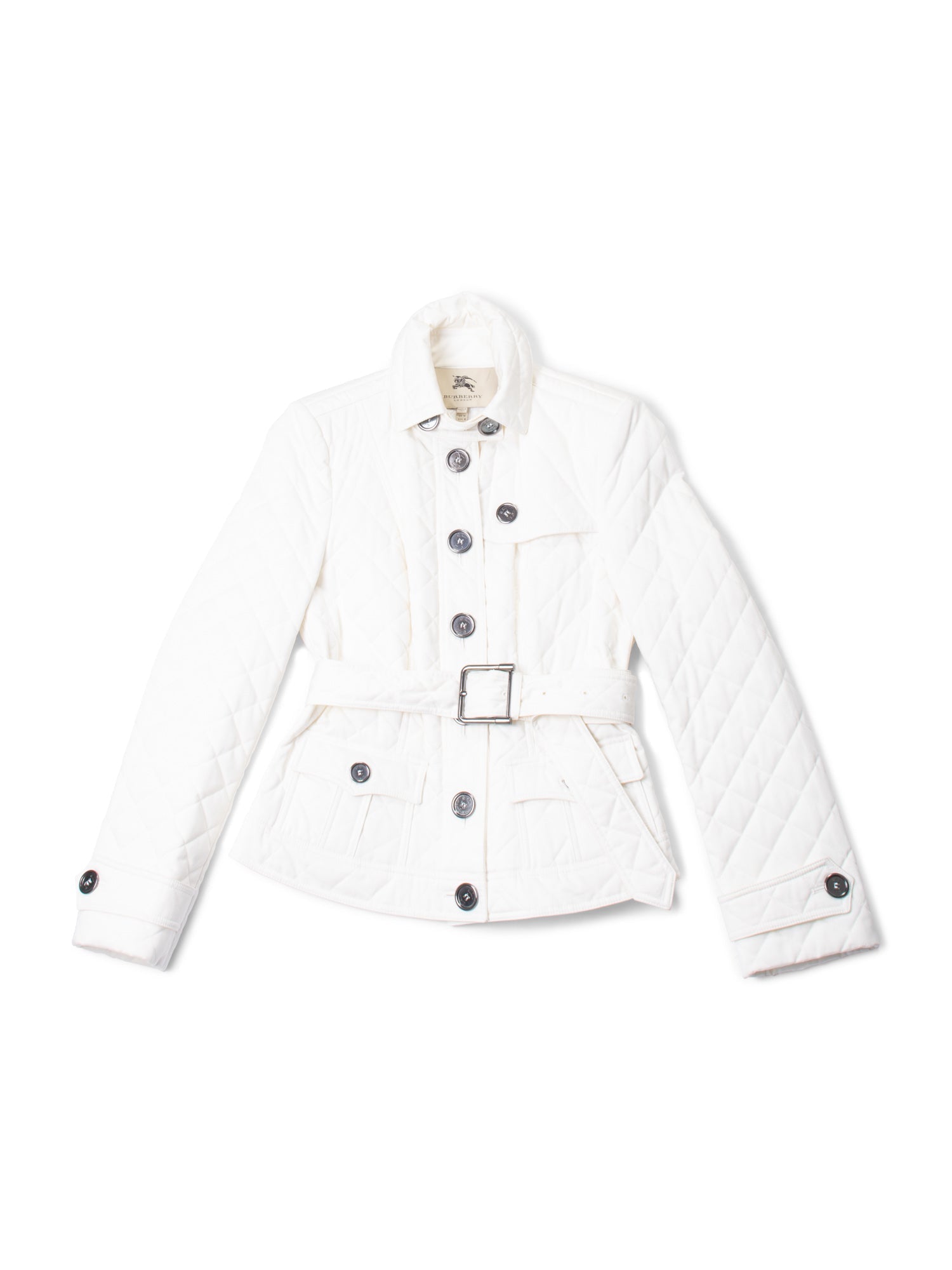 Burberry Quilted Belted Jacket White