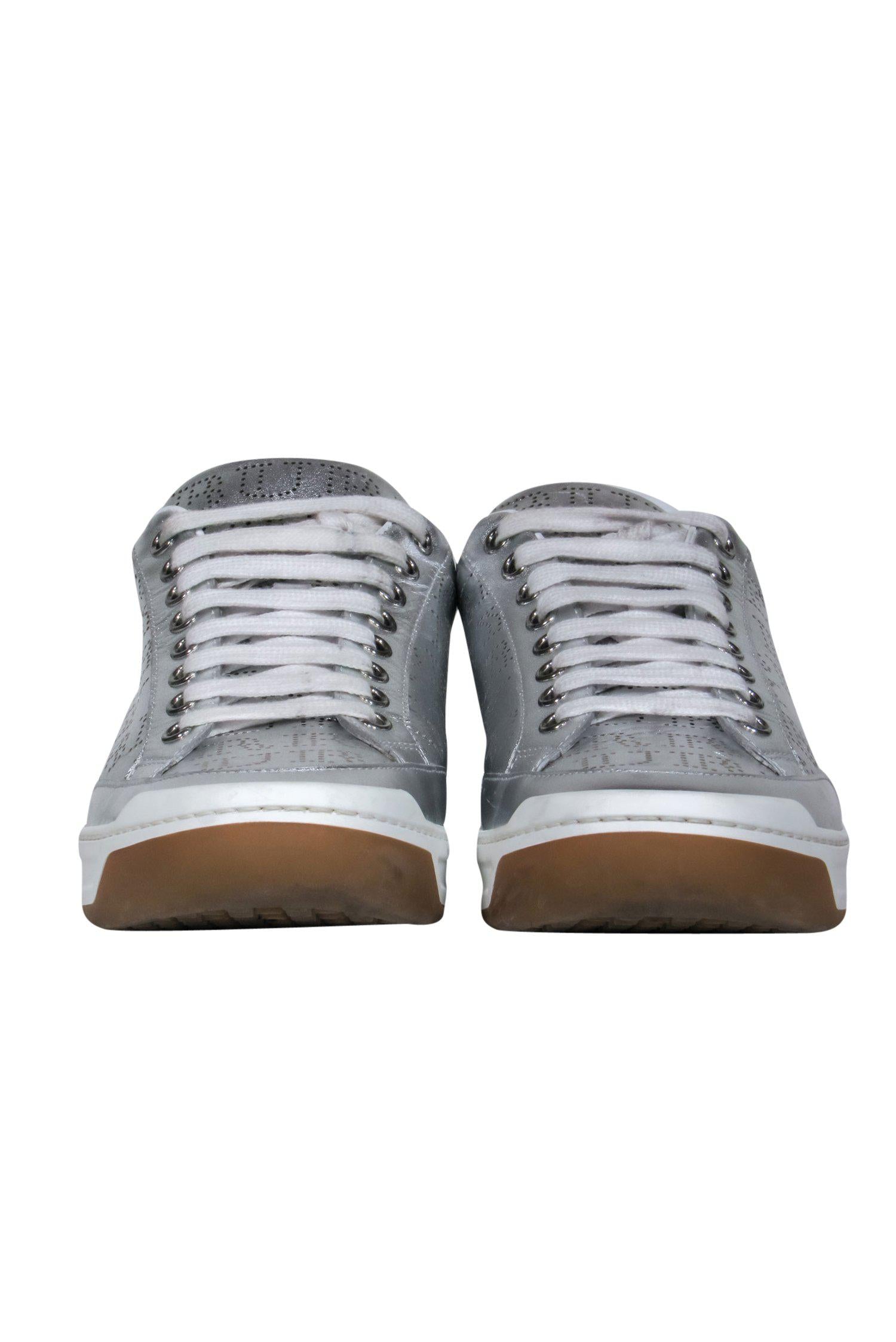 Burberry - Silver Logo Print Lace-Up Platform Sneakers Sz 8.5