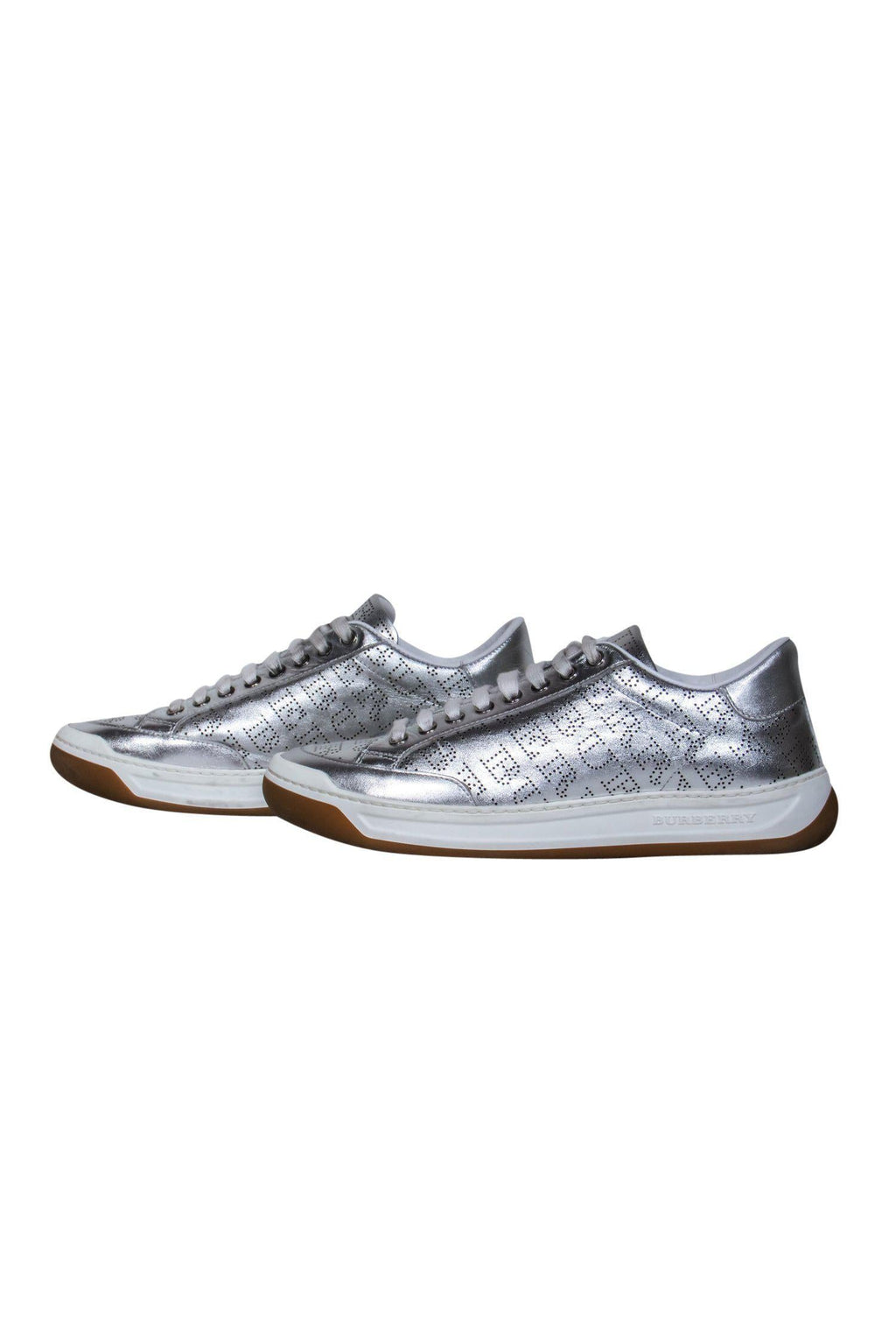 Burberry - Silver Logo Print Lace-Up Platform Sneakers Sz 8.5