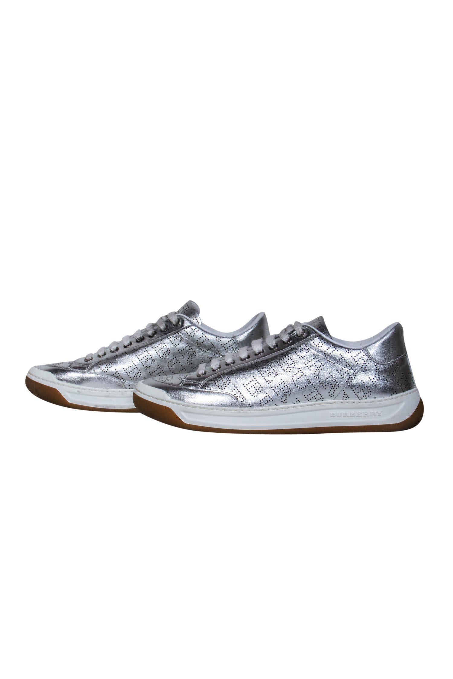 Burberry - Silver Logo Print Lace-Up Platform Sneakers Sz 8.5