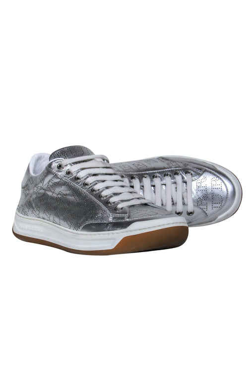 Burberry - Silver Logo Print Lace-Up Platform Sneakers Sz 8.5