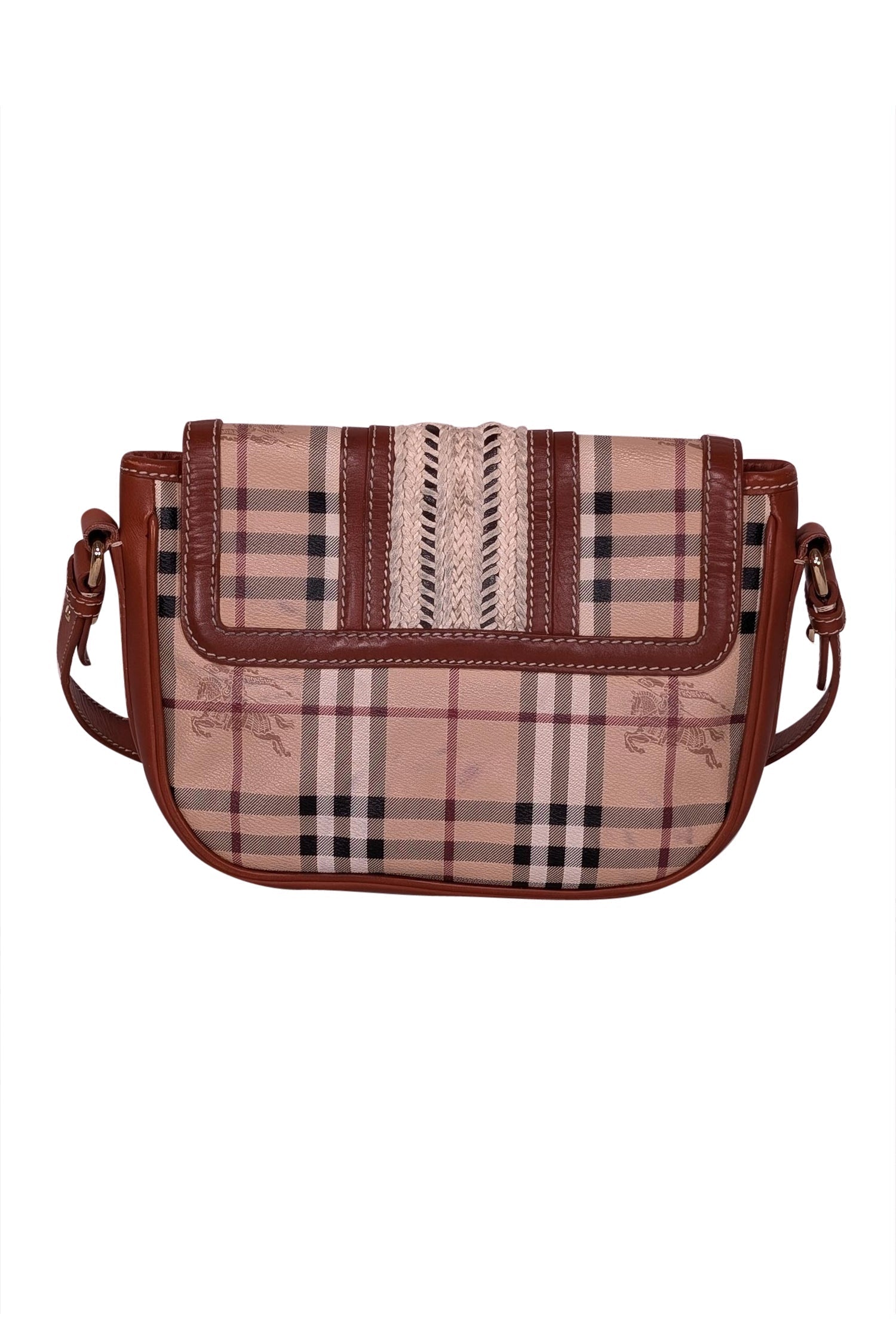 Burberry - Tan Leather and Signature Plaid Crossbody Bag