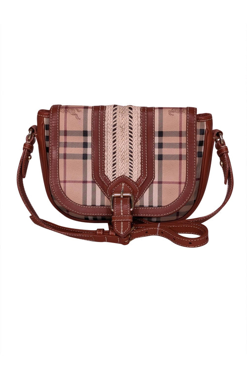 Burberry - Tan Leather and Signature Plaid Crossbody Bag