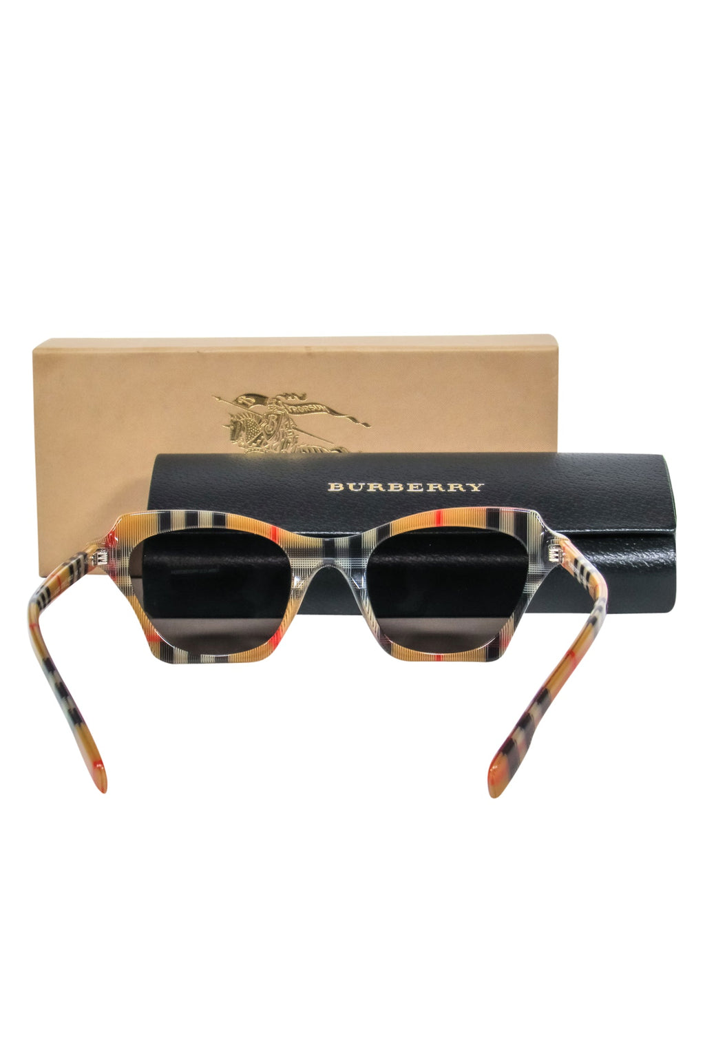 Burberry - Tan Tartan Print Square Sunglasses