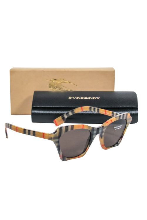 Burberry - Tan Tartan Print Square Sunglasses