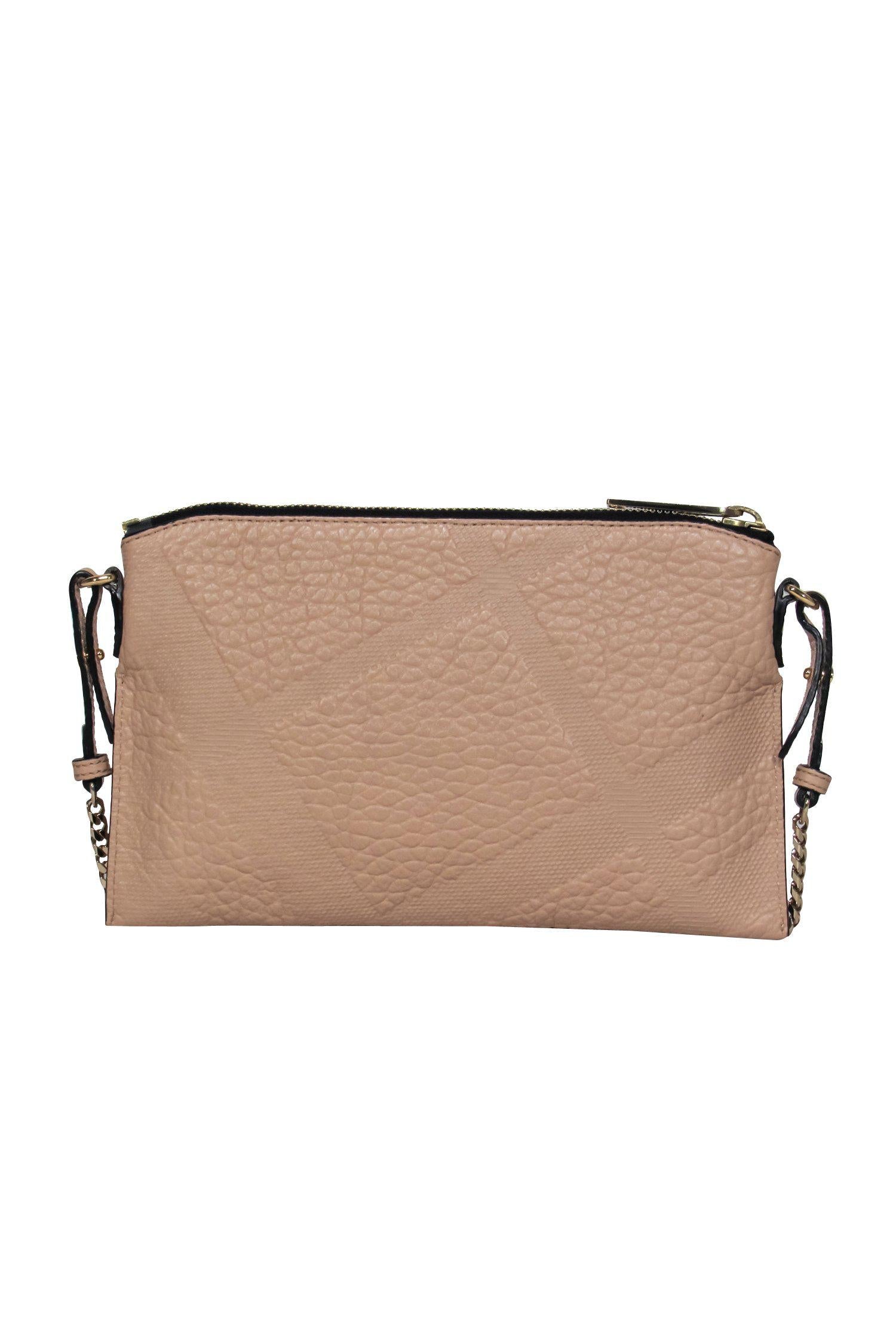 Burberry - Tan Textured Leather Crossbody w/ Gold Chain Strap
