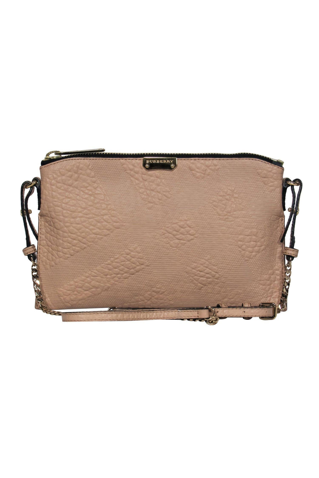 Burberry - Tan Textured Leather Crossbody w/ Gold Chain Strap