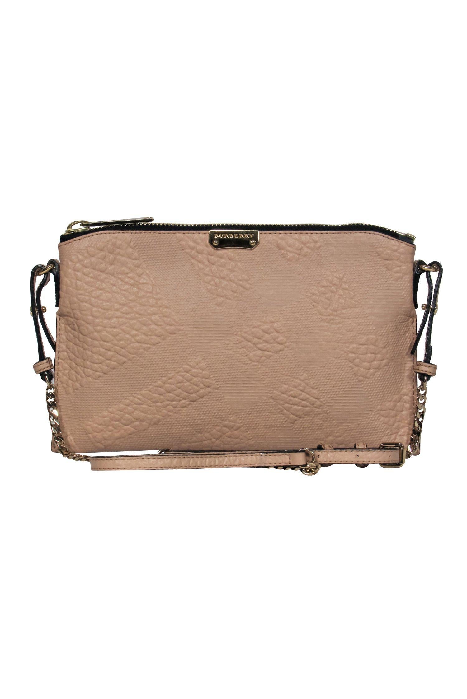Burberry - Tan Textured Leather Crossbody w/ Gold Chain Strap