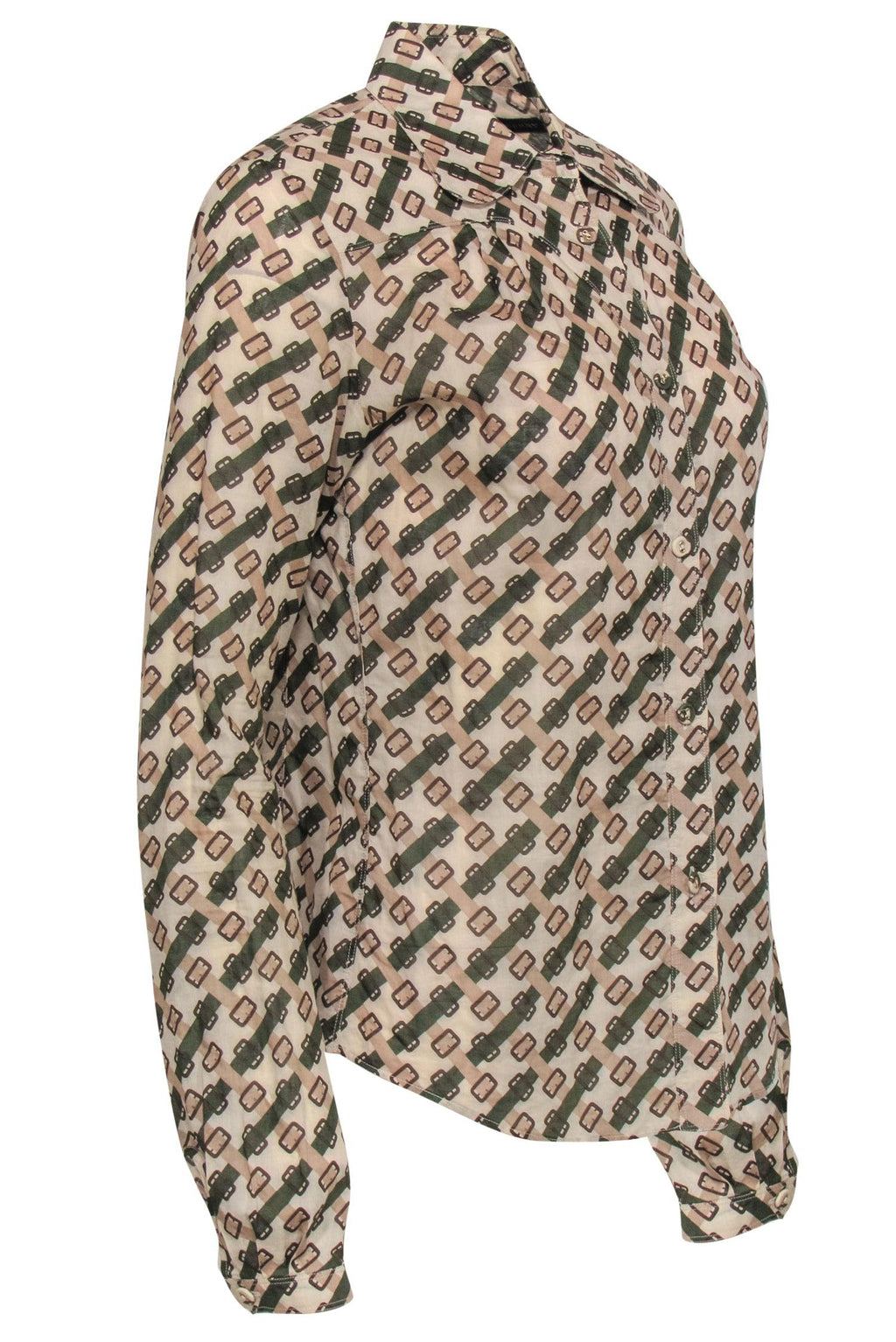 Burberry - Vintage Cotton Belt Buckle Printed Collared Blouse Sz L