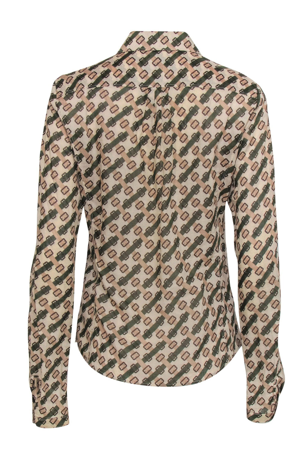Burberry - Vintage Cotton Belt Buckle Printed Collared Blouse Sz L