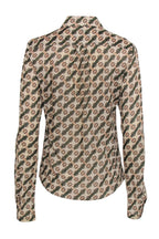 Burberry - Vintage Cotton Belt Buckle Printed Collared Blouse Sz L