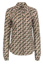 Burberry - Vintage Cotton Belt Buckle Printed Collared Blouse Sz L