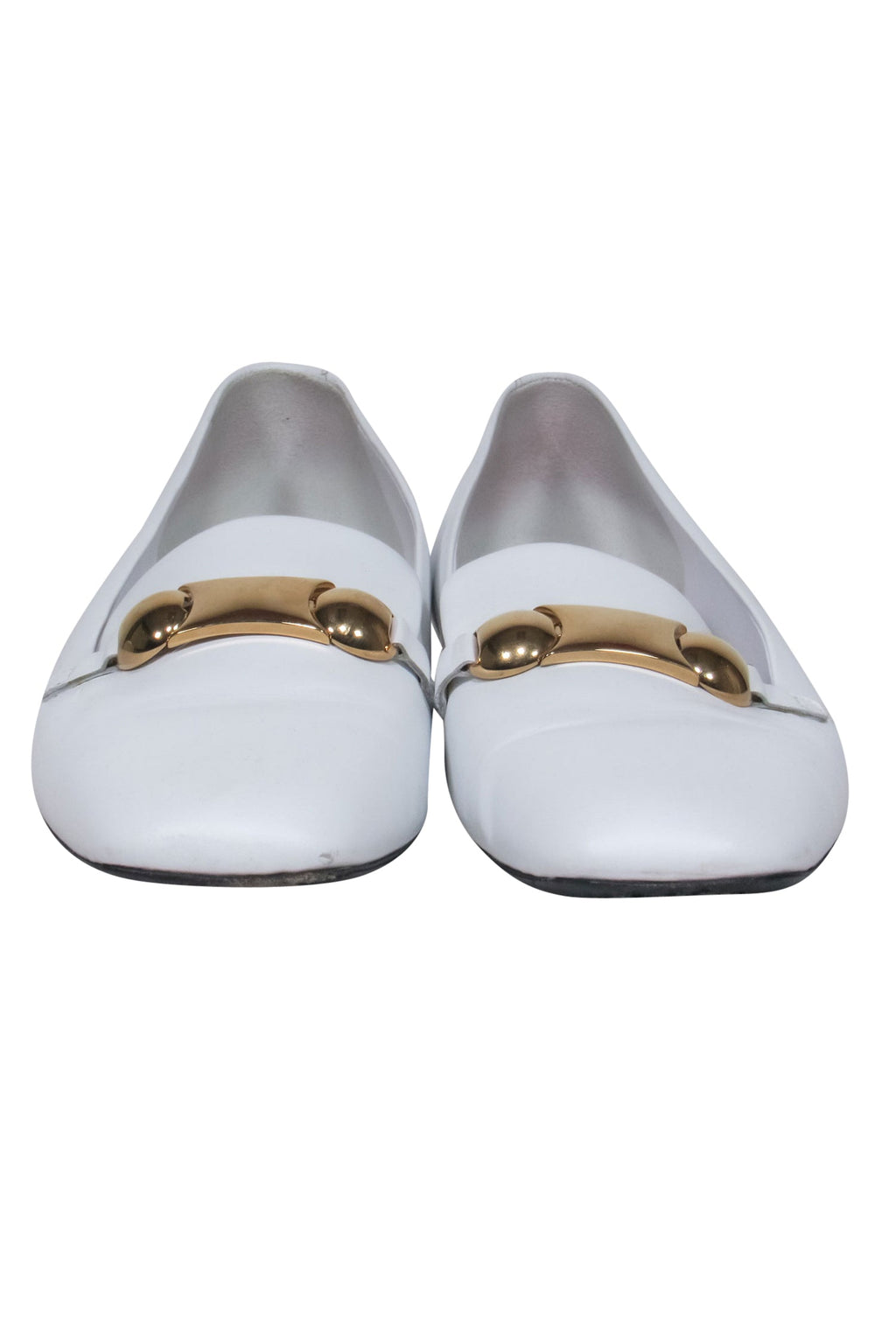 Burberry - White Leather Loafers w/ Gold Buckle Sz 8