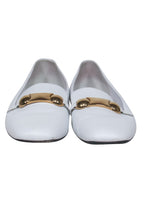 Burberry - White Leather Loafers w/ Gold Buckle Sz 8
