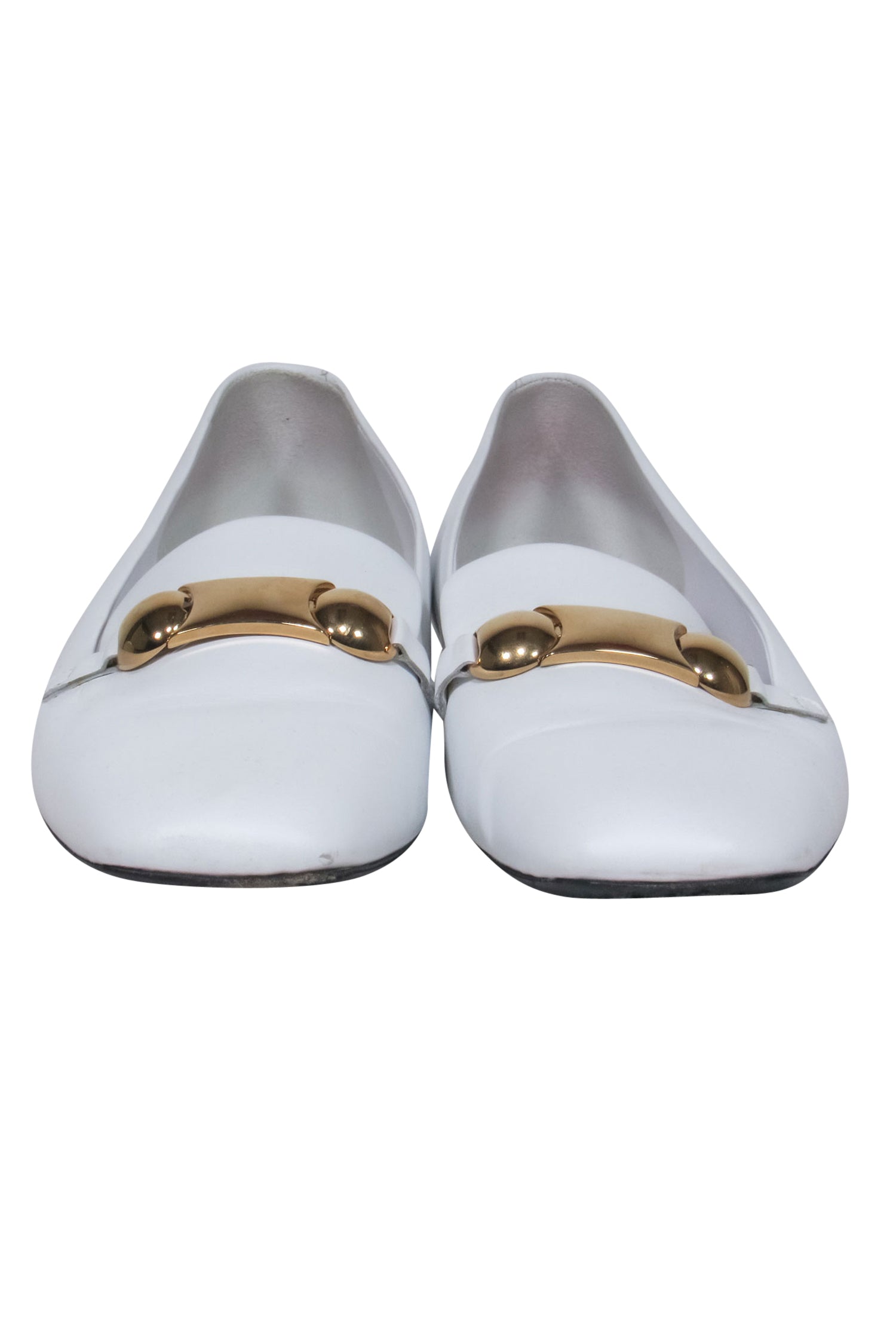 Burberry - White Leather Loafers w/ Gold Buckle Sz 8