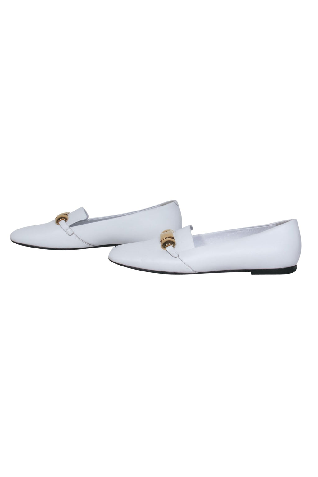 Burberry - White Leather Loafers w/ Gold Buckle Sz 8