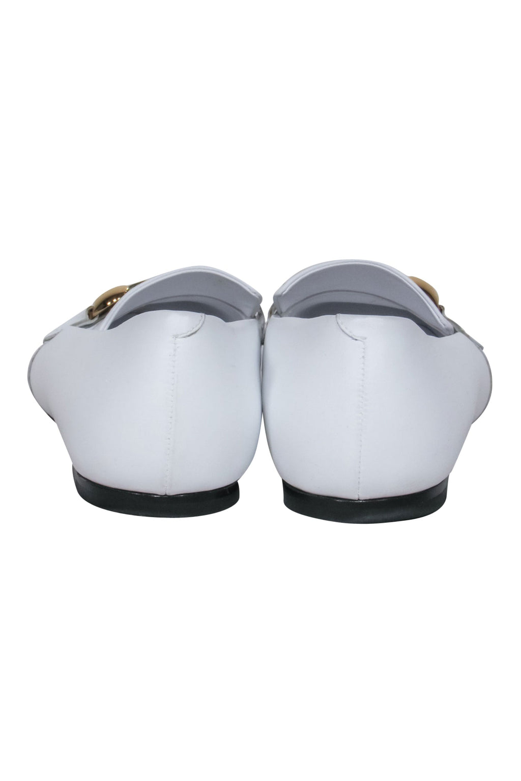 Burberry - White Leather Loafers w/ Gold Buckle Sz 8