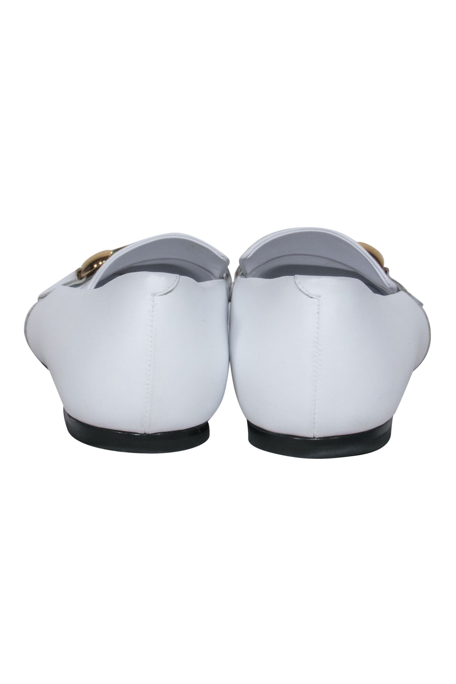 Burberry - White Leather Loafers w/ Gold Buckle Sz 8