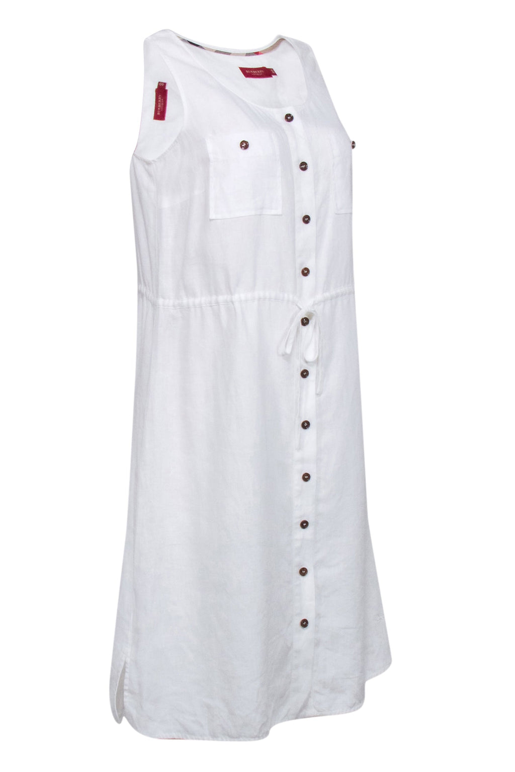 Burberry - White Sleeveless Shirt Dress w/ Drawstring Waist Sz 4