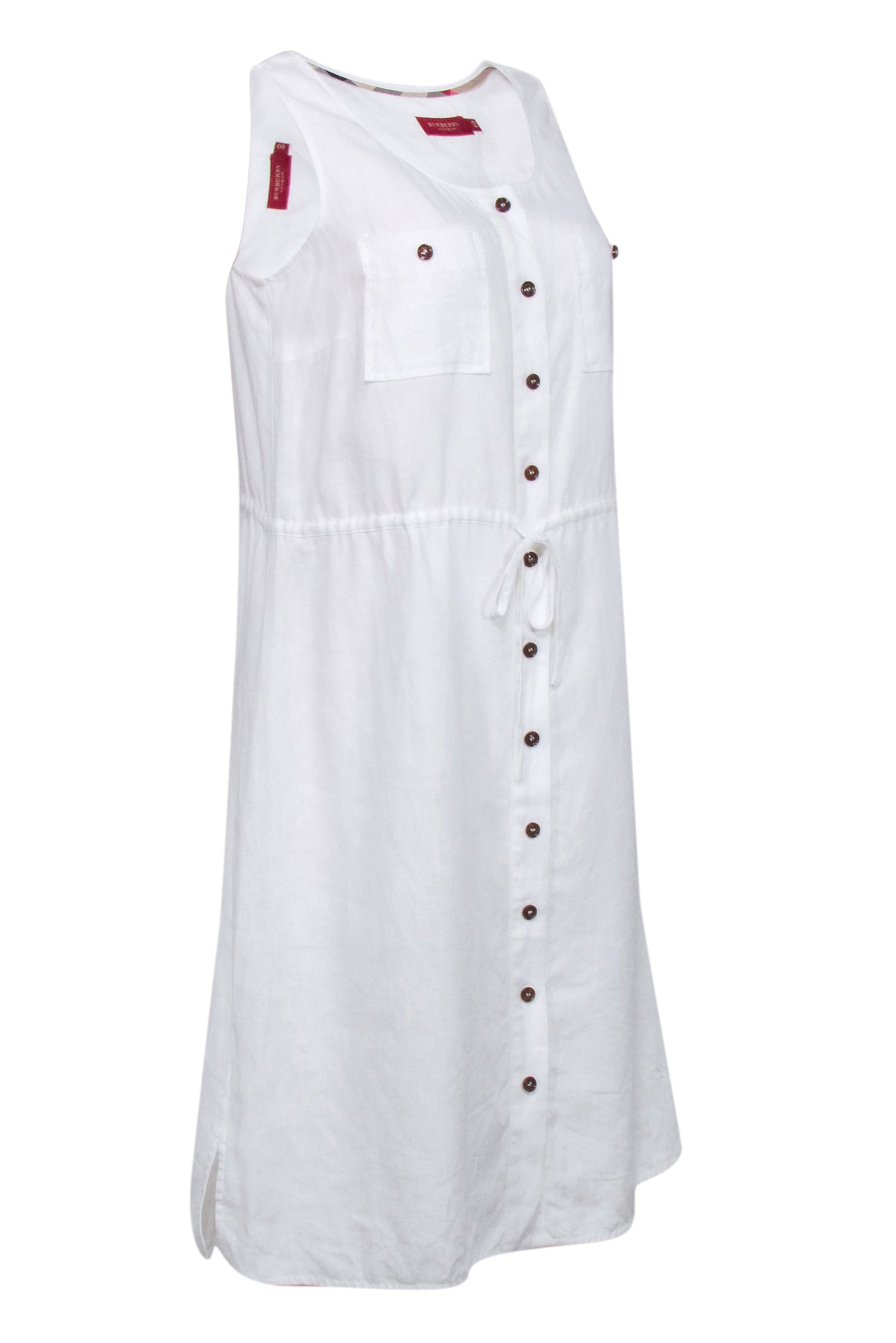 Burberry - White Sleeveless Shirt Dress w/ Drawstring Waist Sz 4