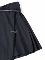 Burberry Wool Belted Pin Pleated Fringe Skirt Black
