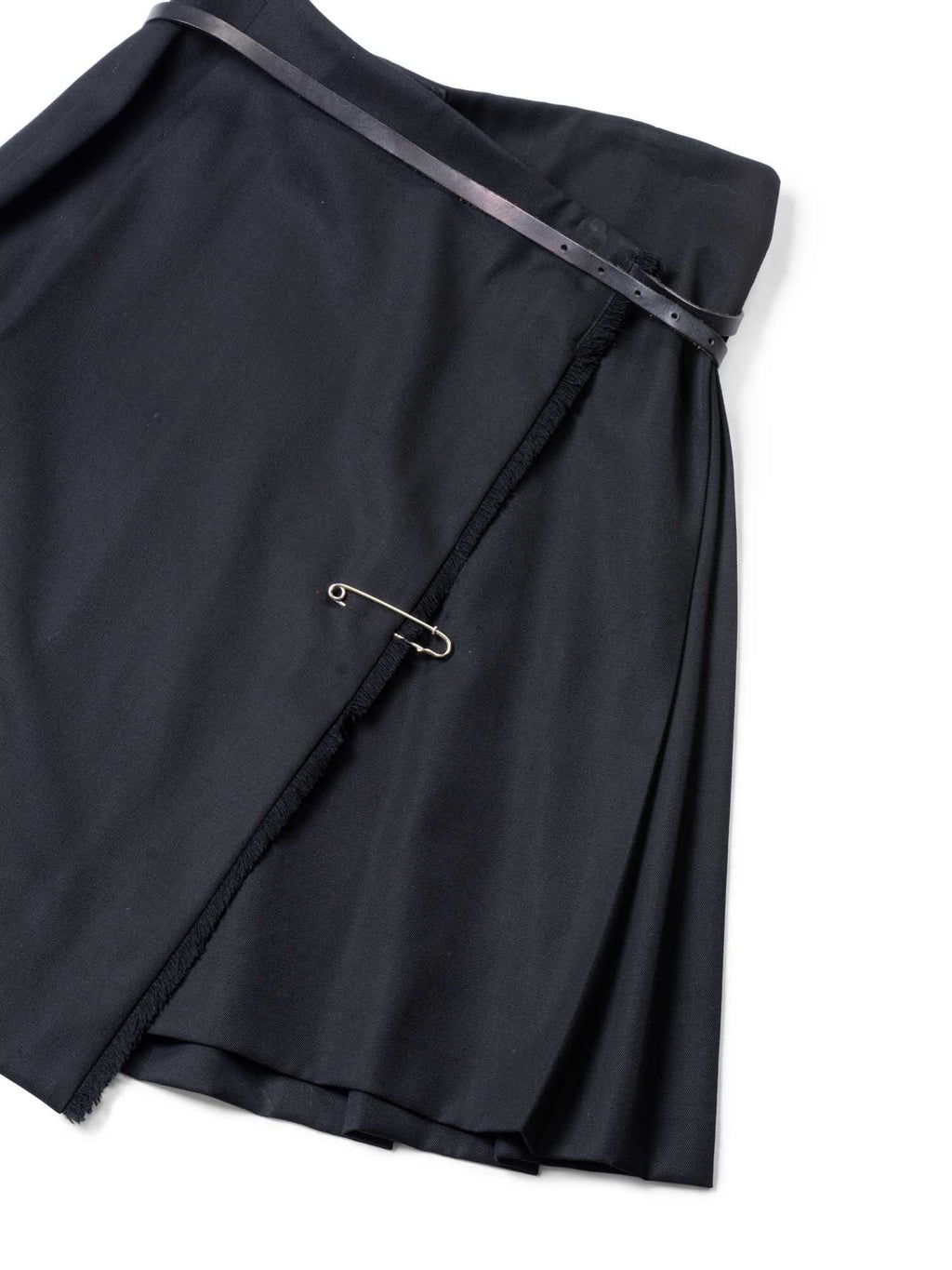 Burberry Wool Belted Pin Pleated Fringe Skirt Black