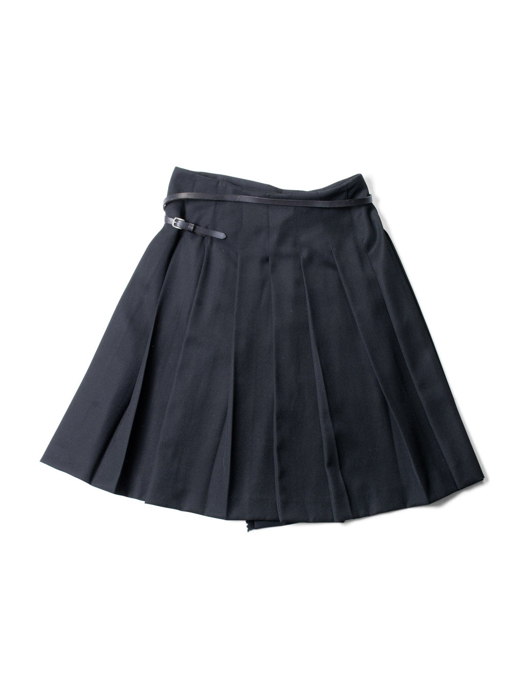 Burberry Wool Belted Pin Pleated Fringe Skirt Black