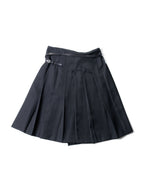 Burberry Wool Belted Pin Pleated Fringe Skirt Black