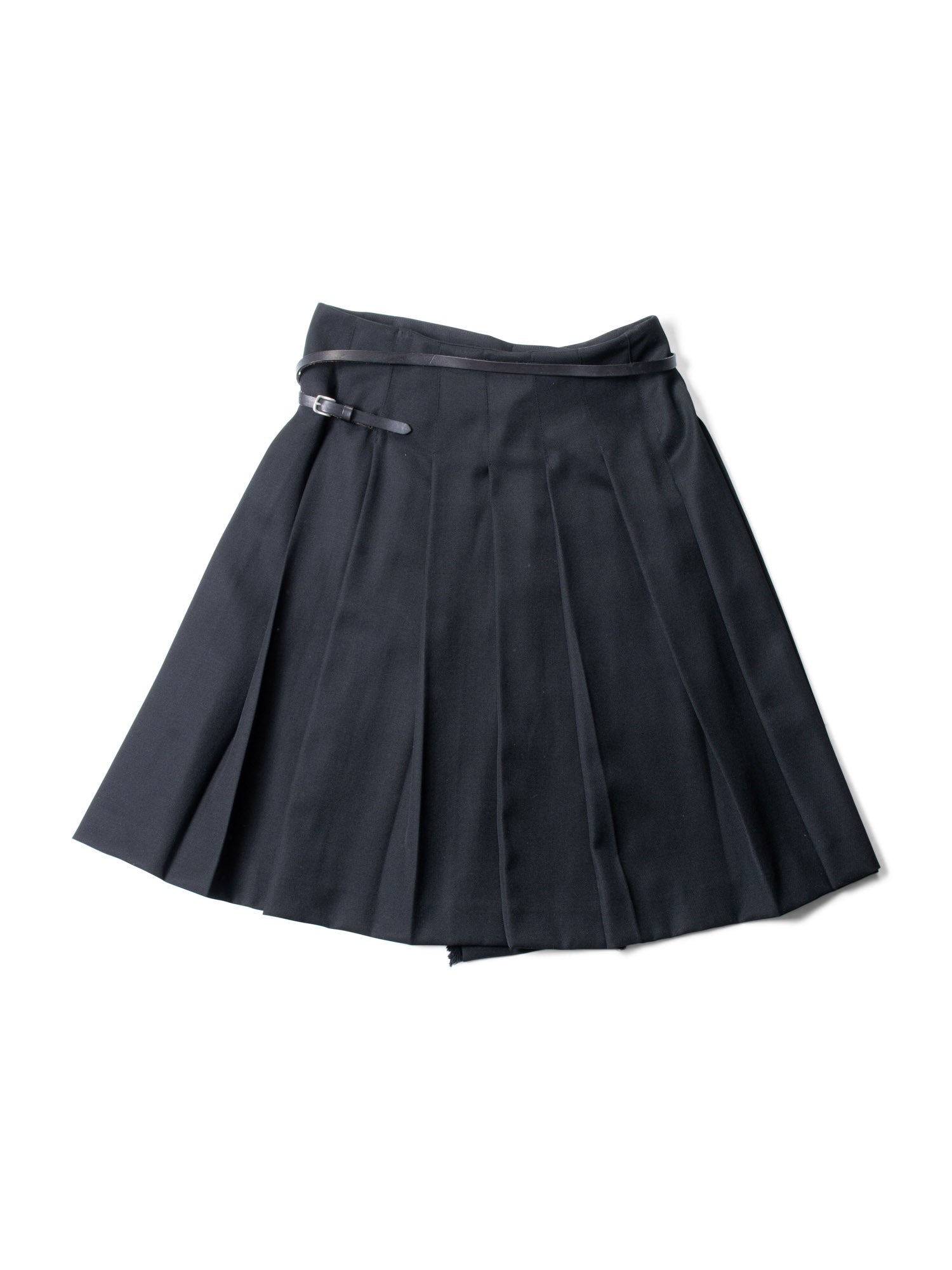 Burberry Wool Belted Pin Pleated Fringe Skirt Black