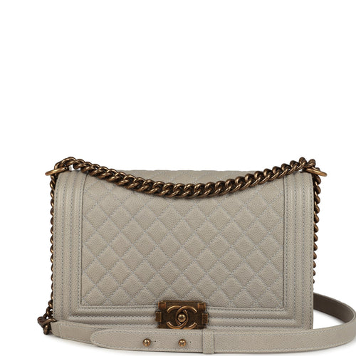 Chanel New Medium Boy Bag Grey Caviar Antique Gold Hardware