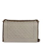 Chanel New Medium Boy Bag Grey Caviar Antique Gold Hardware