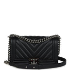 Chanel Medium Chevron Boy Bag Black Lambskin Ruthenium Hardware
