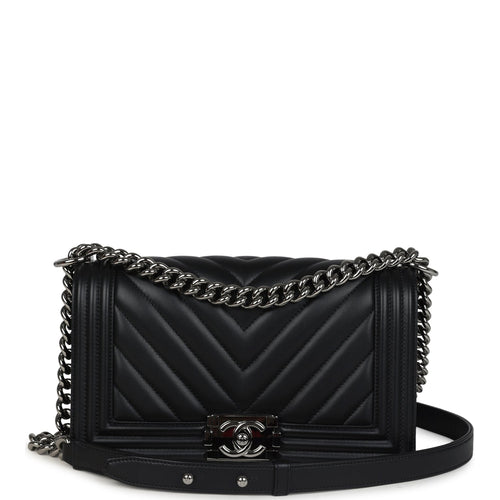 Chanel Medium Chevron Boy Bag Black Lambskin Ruthenium Hardware