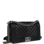Chanel Medium Chevron Boy Bag Black Lambskin Ruthenium Hardware