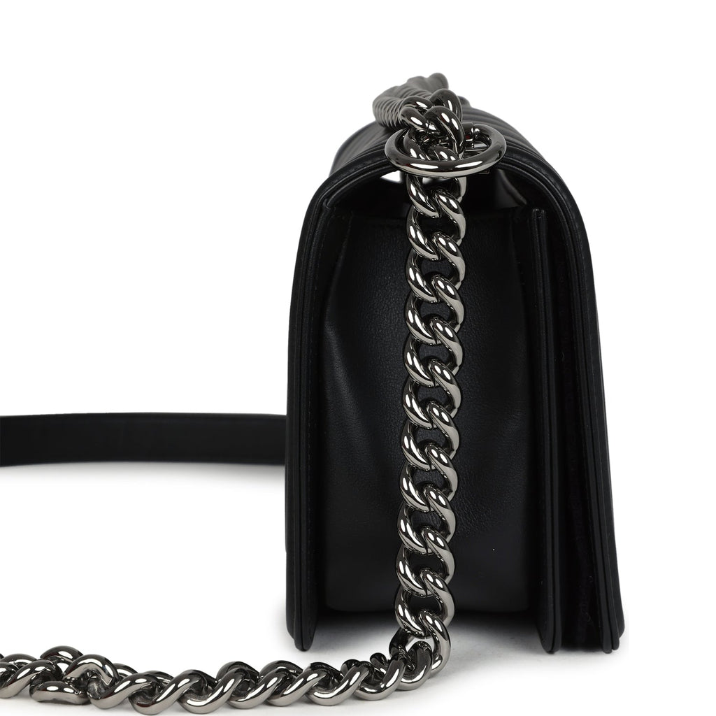 Chanel Medium Chevron Boy Bag Black Lambskin Ruthenium Hardware