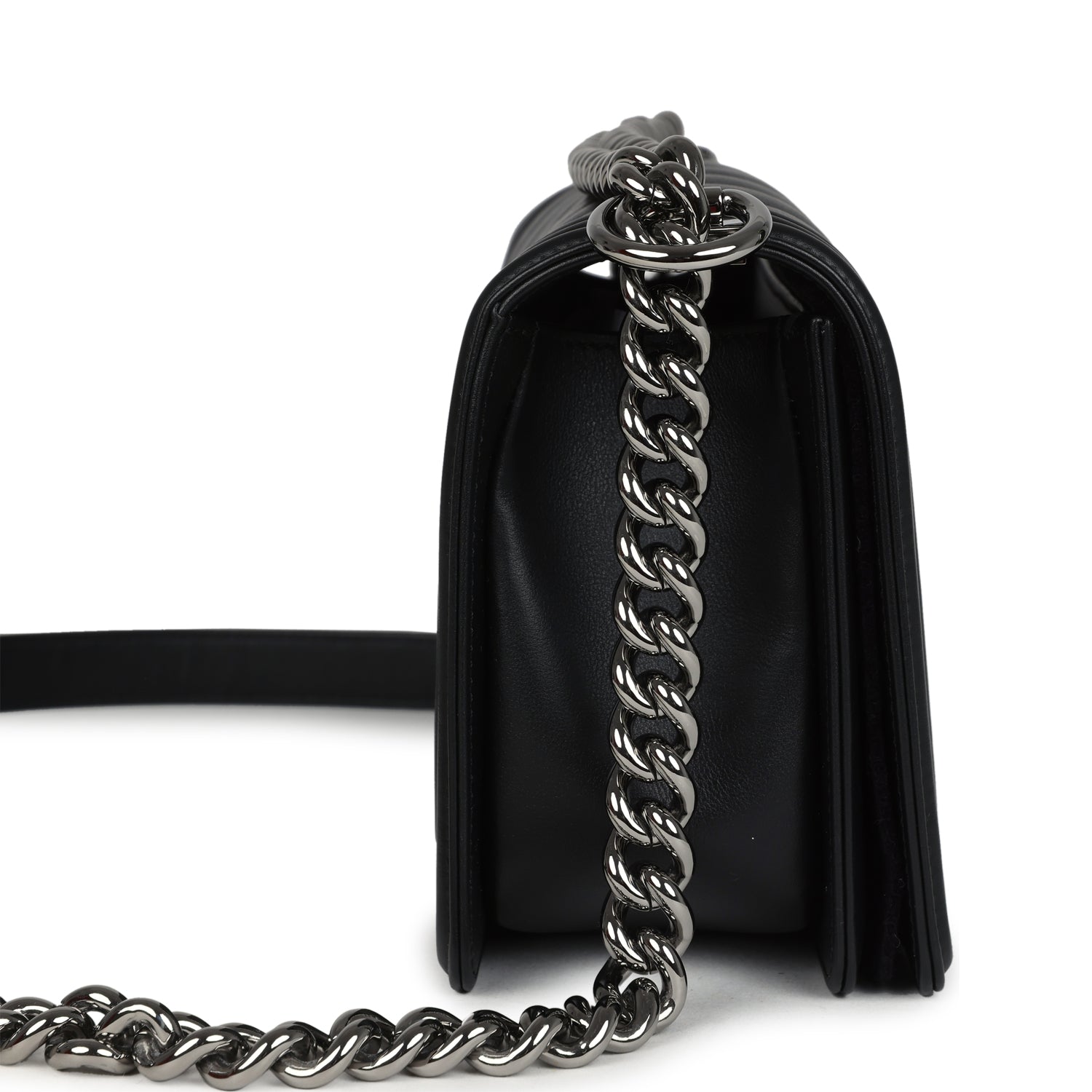 Chanel Medium Chevron Boy Bag Black Lambskin Ruthenium Hardware