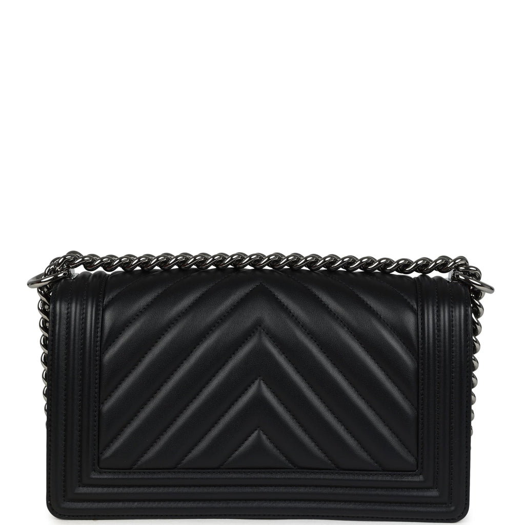 Chanel Medium Chevron Boy Bag Black Lambskin Ruthenium Hardware