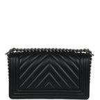 Chanel Medium Chevron Boy Bag Black Lambskin Ruthenium Hardware
