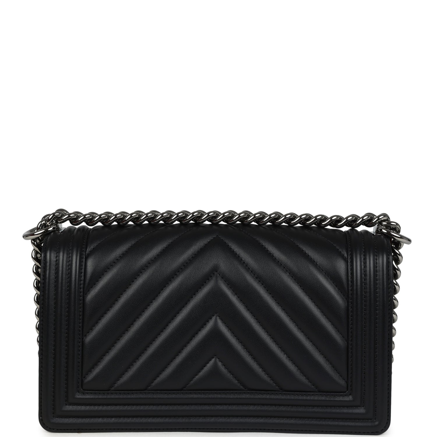 Chanel Medium Chevron Boy Bag Black Lambskin Ruthenium Hardware
