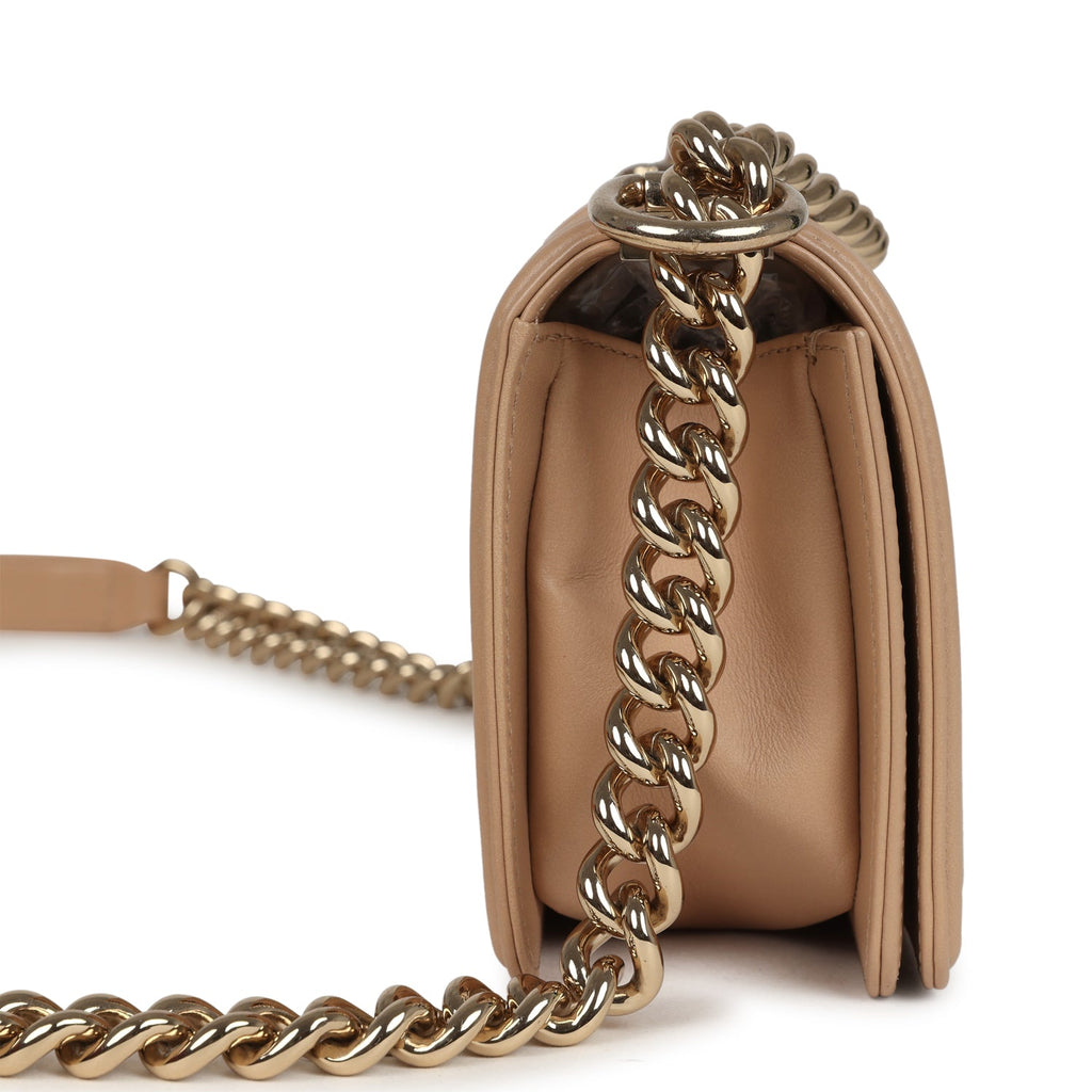 Chanel Small Boy Bag Beige Lambskin Light Gold Hardware