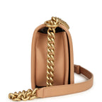 Preowned Chanel Medium Boy Bag Dark Beige Lambskin Antique Gold Hardware