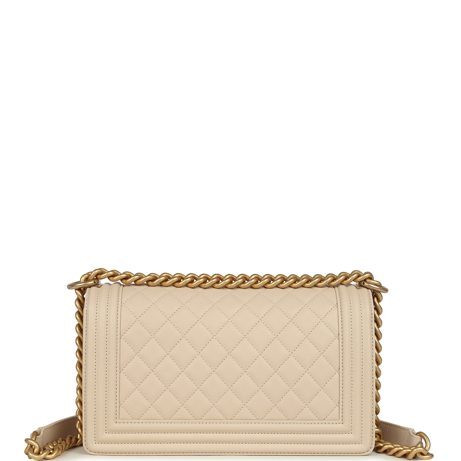Chanel Medium Boy Bag Cream Lambskin Antique Gold Hardware