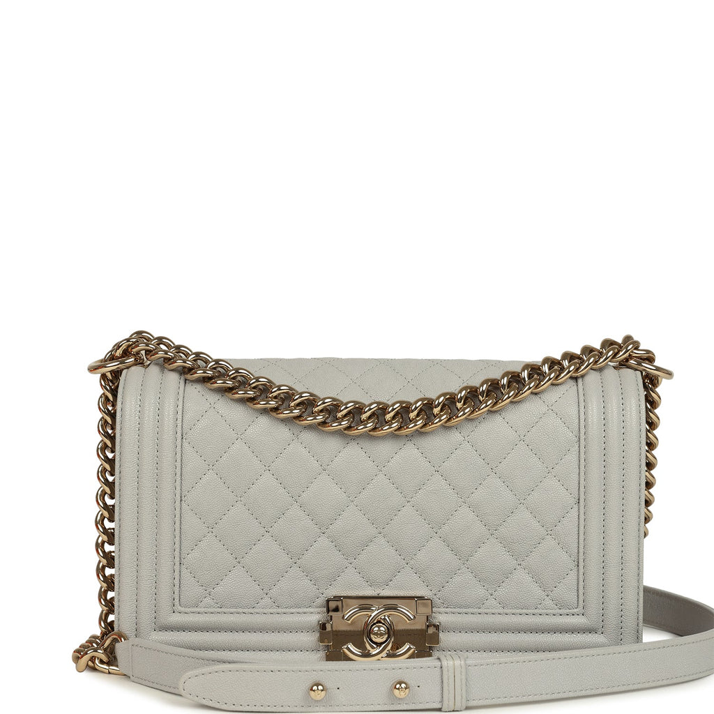 Chanel Medium Boy Bag Grey Shiny Caviar Light Gold Hardware
