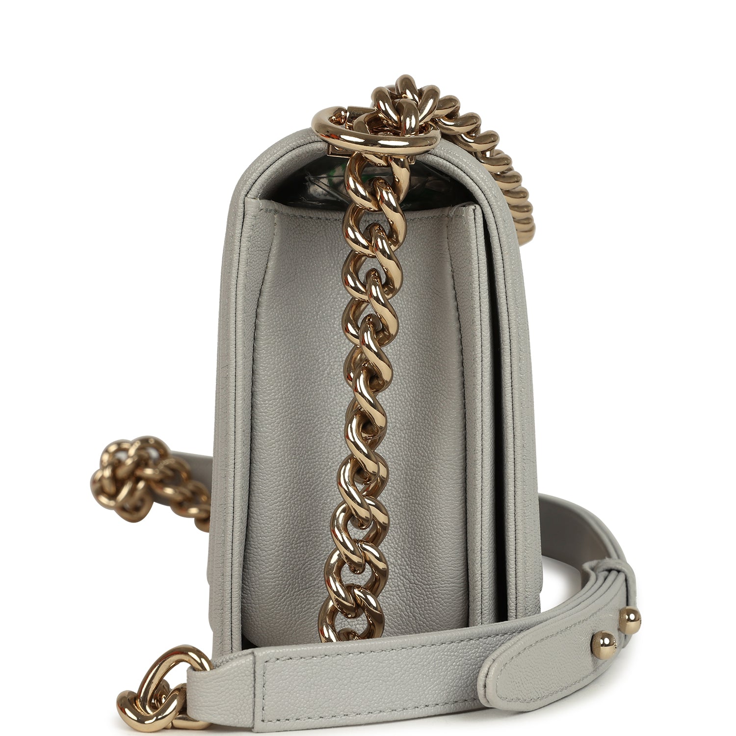 Chanel Medium Boy Bag Grey Shiny Caviar Light Gold Hardware