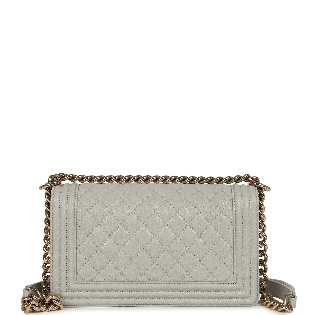 Chanel Medium Boy Bag Grey Shiny Caviar Light Gold Hardware