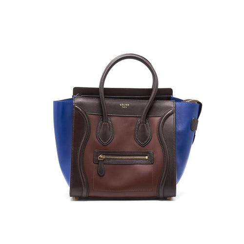 Celine Micro Luggage Bag Burgendy, Brown, Blue