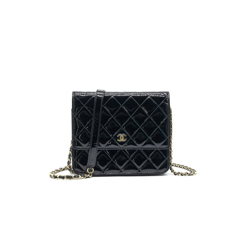 Chanel Square Wallet on Chain Patent Leather Black GHW