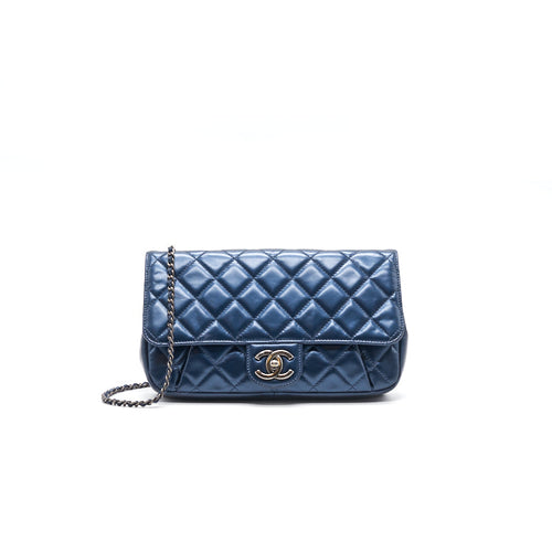 Chanel Flap Bag Dark Blue Ruthenium Hardware