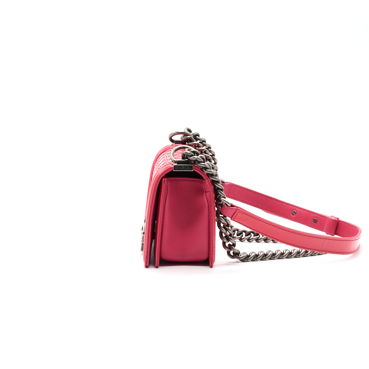 Chanel Small Leboy Patent Leather Pink Ruthenium Hardware